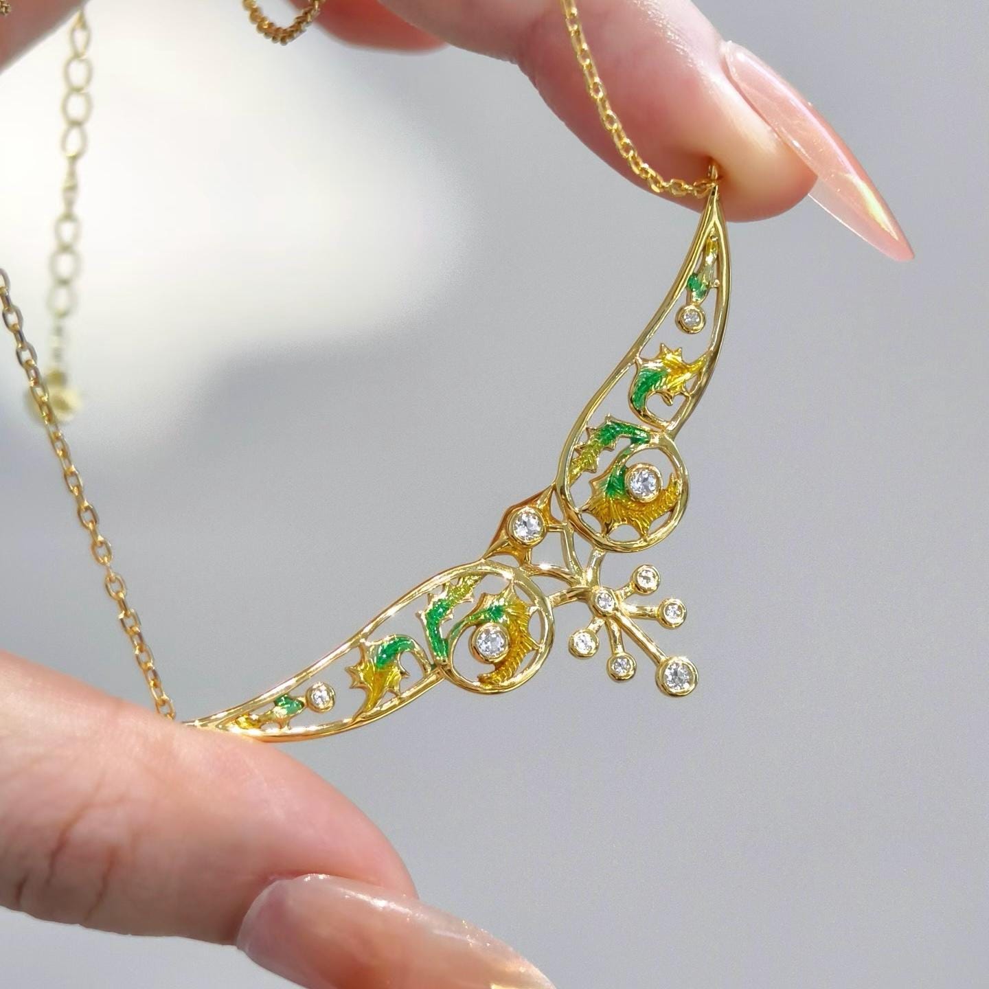 Morado Enamel & Zirconia Pendant Necklace, 925 Sterling Silver 18K Gold Statement Necklace
