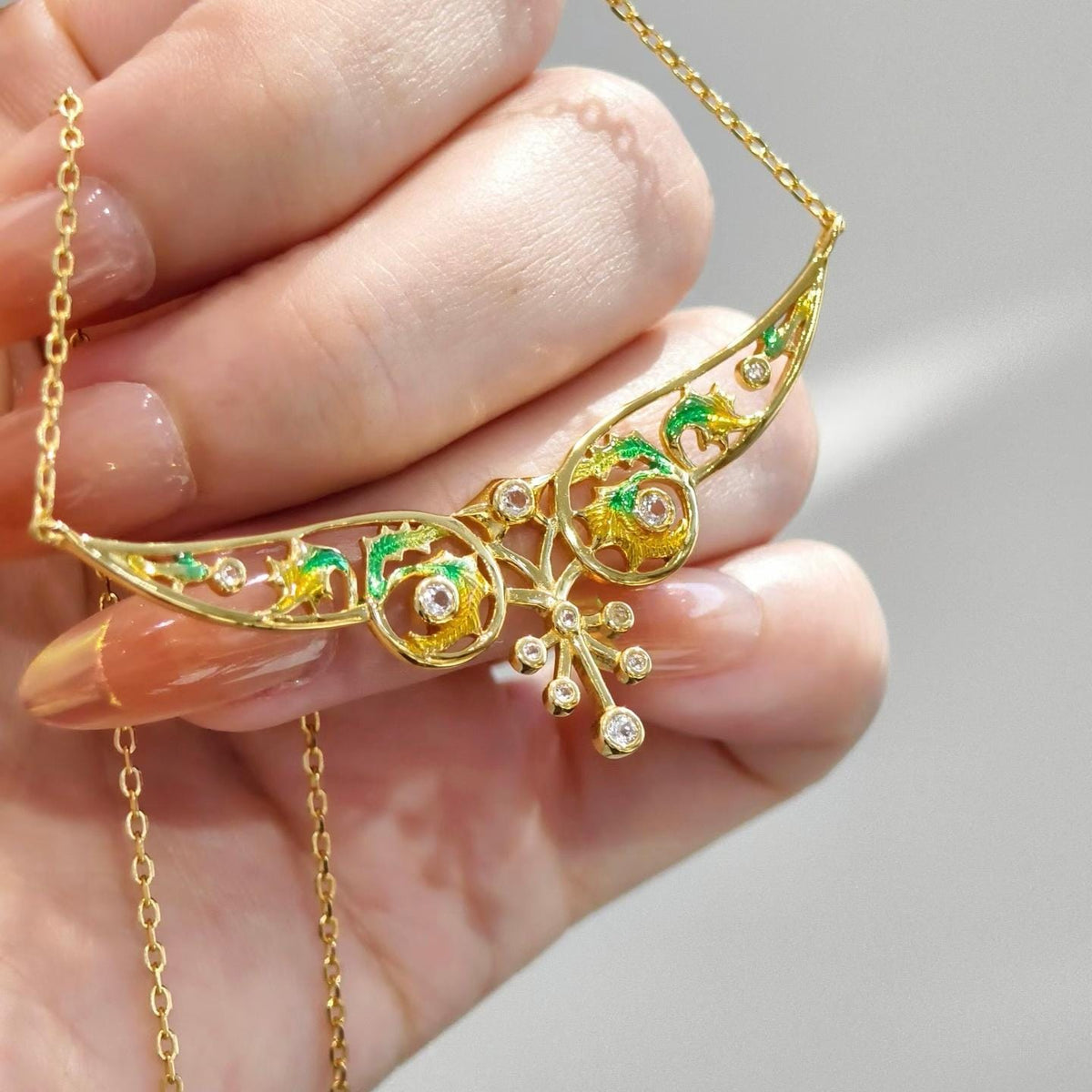 Morado Enamel & Zirconia Pendant Necklace, 925 Sterling Silver 18K Gold Statement Necklace
