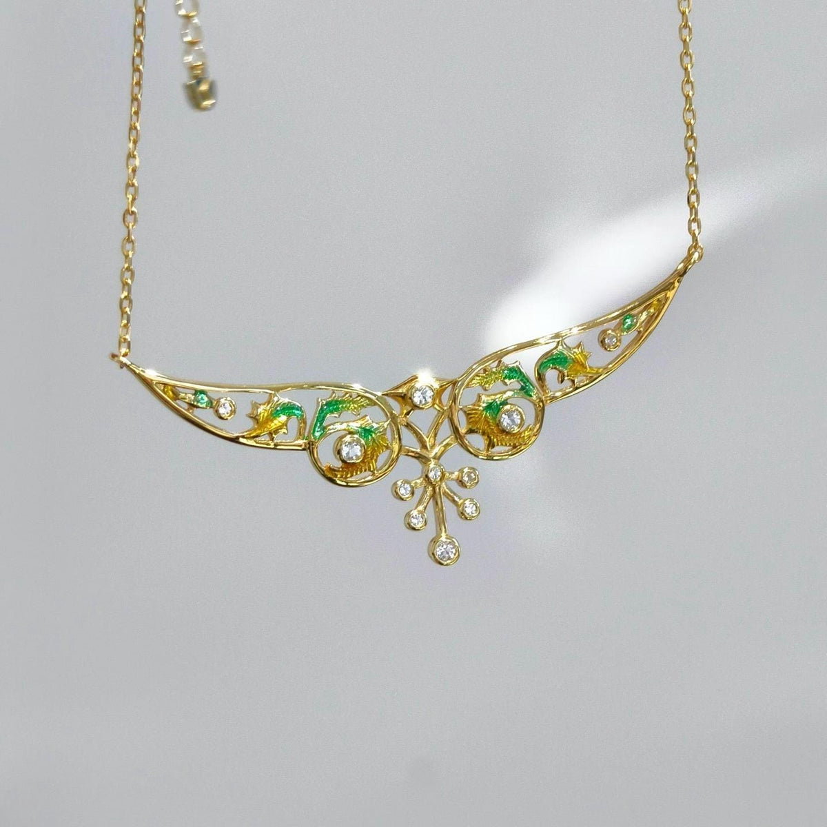 Morado Enamel & Zirconia Pendant Necklace, 925 Sterling Silver 18K Gold Statement Necklace