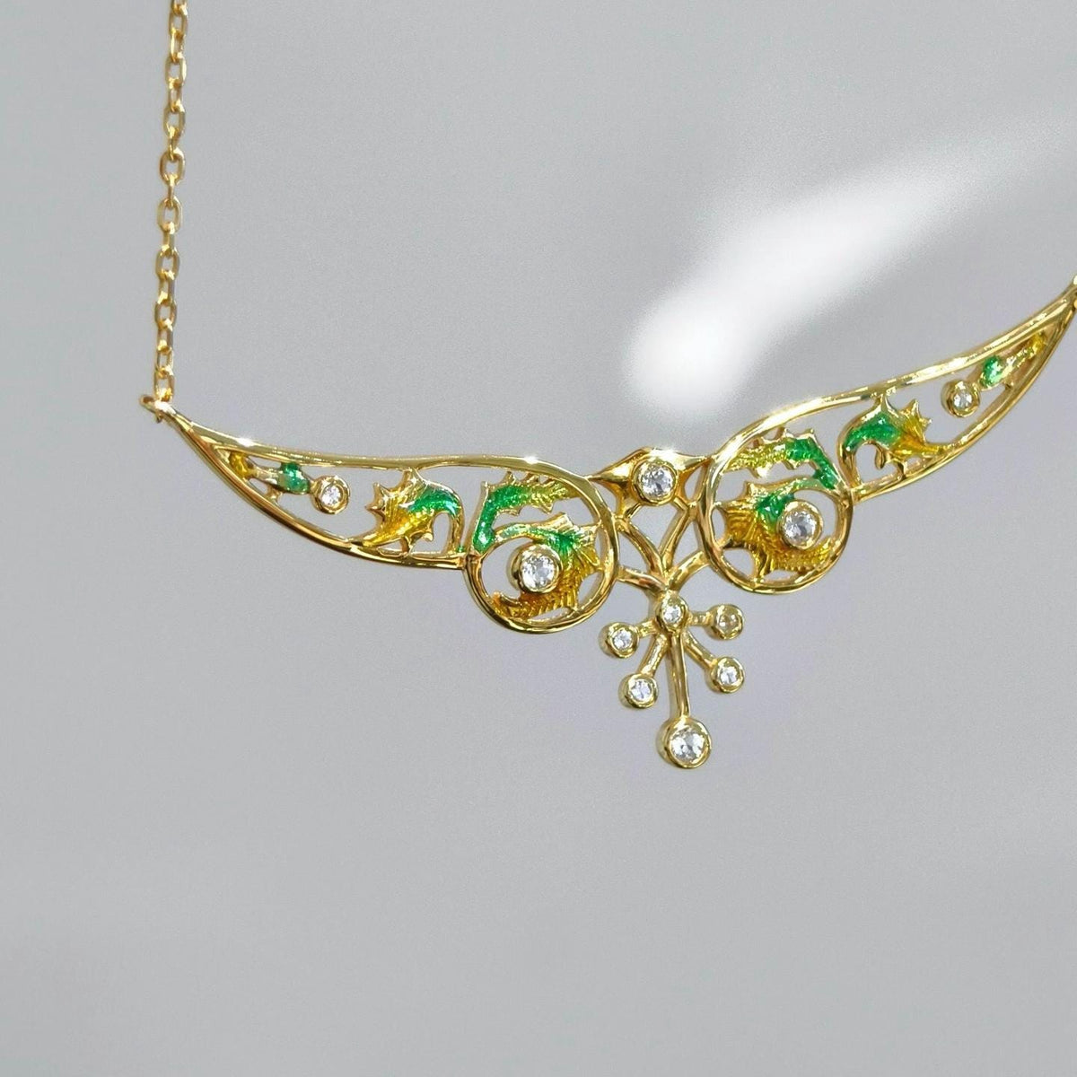 Morado Enamel & Zirconia Pendant Necklace, 925 Sterling Silver 18K Gold Statement Necklace