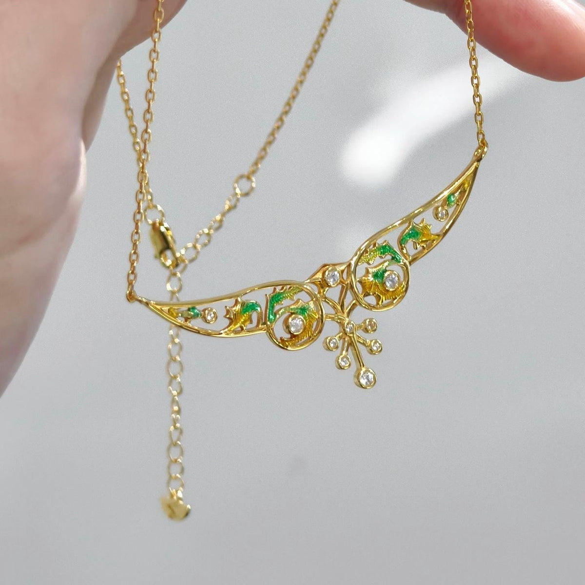 Morado Enamel & Zirconia Pendant Necklace, 925 Sterling Silver 18K Gold Statement Necklace