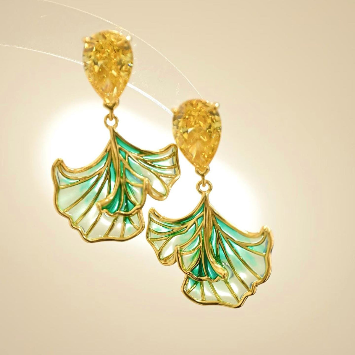 Morado Mermaid Tail Enamel Drop Earrings, 925 Sterling Silver Plique-à-Jour Zirconia Dangle Earrings