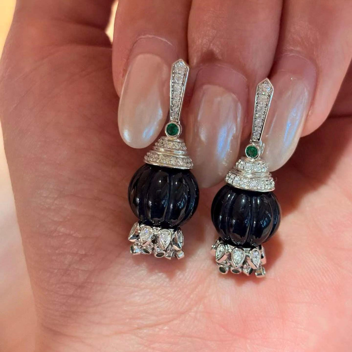 Morado Black Enamel Drop Earrings, 925 Sterling Silver Platinum with Cubic Zirconia Dangle Earrings