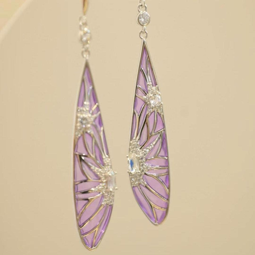 Morado Purple Plique-à-Jour Enamel Drop Earrings, 18K Platinum Sterling Silver