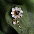 Morado Garnet Mother of Pearl Flower Brooch, Gold Plated Silver, Multi-Wear Pin