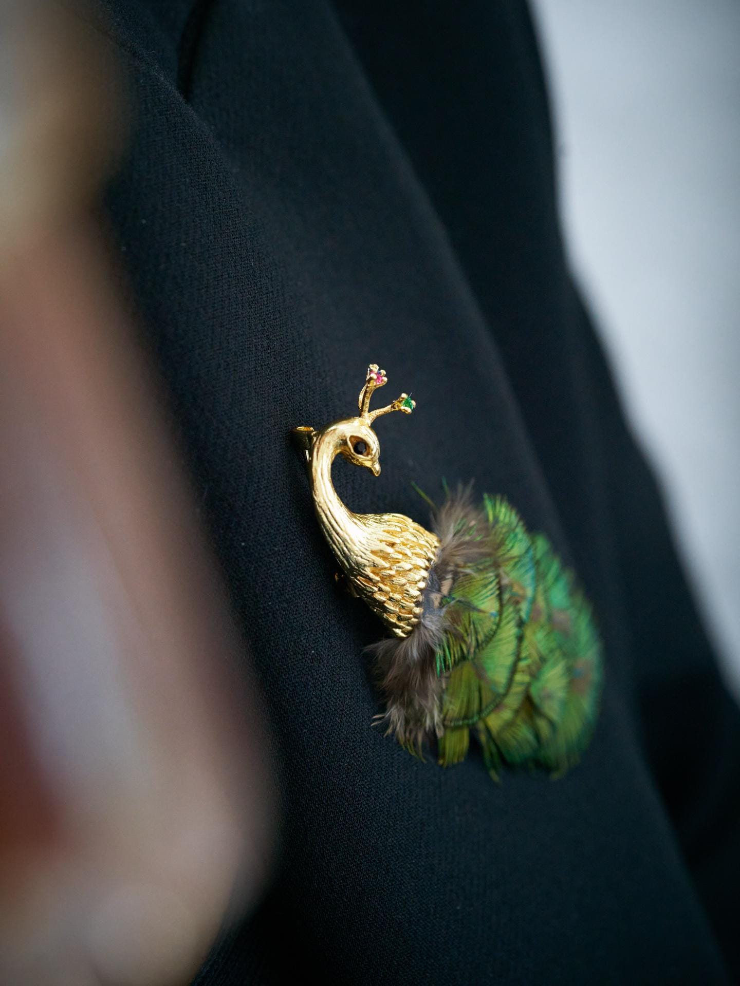 Morado Gold Plated Copper Peacock Brooch, Real Feather Statement Pin, Artistic Bird Jewelry